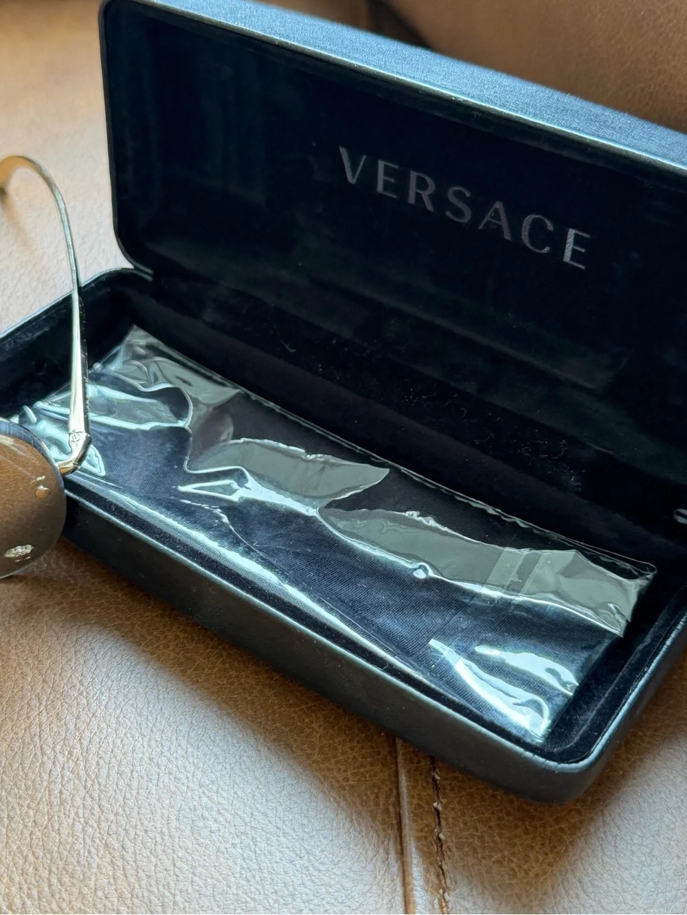 Versace VE2231 Black and Gold Medusa Rimless Aviator Sunglasses with Case